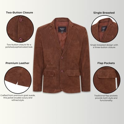 Heren Bruin Slim Geitensuède Italiaanse Blazer Jas-Somero