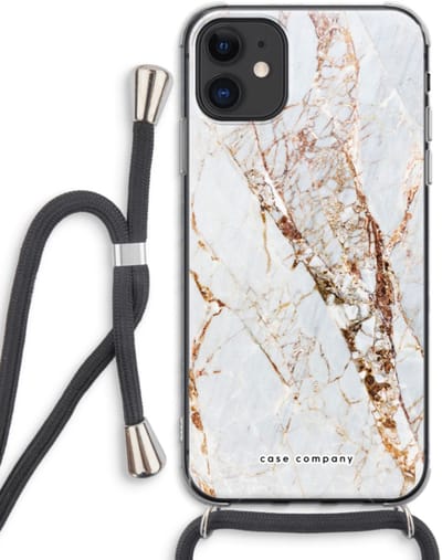 Case Company® - Hoesje met koord geschikt voor iPhone 11 hoesje met Koord - Goud marmer - Telefoonhoesje met Zwart Koord - Bescherming aan alle Kanten en Over de Schermrand