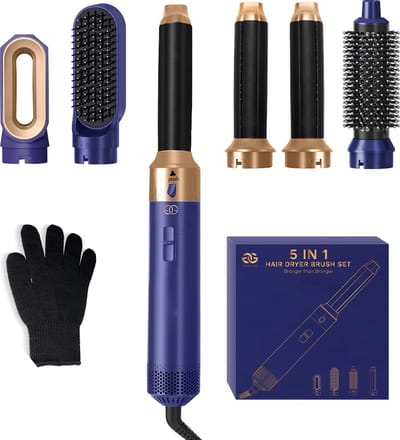 Golden Goods 5 in 1 Luxe Multistyler - Airstyler 5 In 1 Föhnborstel - Krulborstel - Multifunctionele Föhn met 5 opzetstukken - Haardroger Stijltang - 1000W Blue edition