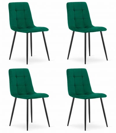 Set van 4 Eetkamerstoelen KARA Groen – Velvet Bekleding, Ergonomisch Design, Zwarte Metalen Poten, Comfortabele Zitting, Max. 120 kg