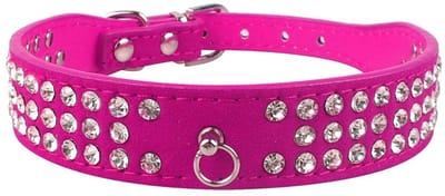 Allecto - Fancy suède leer kraag - Bling strass kristal - Elegante uitstraling - Roze - Schattig voor honden en katten - Perfect voor stijlbewuste ...