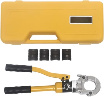 KAD® Perstang - Professionele Perstang voor Waterleiding – Universele Persmachine voor Meerlagenbuis – Inclusief Koffer & Persbekken - Geel - ‎40cm x 14cm x 1cm
