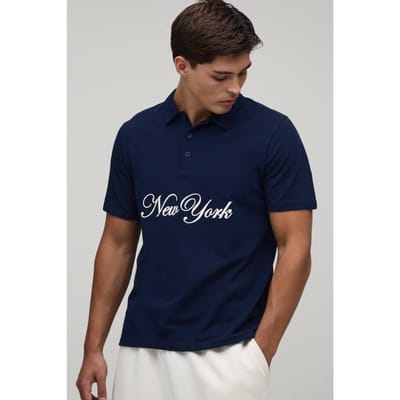 Regular Fit New York Embroidered Polo T-Shirt | Navy | Size Small