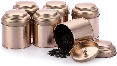 Set van 6 Luchtdichte Blikjes voor Losse Thee - Ideaal voor Opslag van Thee, Koffie, Koekjes en Suiker - 230ml Metalen Bewaarblikken voor Keuken en Kruidenspecerij