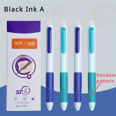 [Hete Uitwisbare Gelpen] 4 stuks/Doos Hete Uitwisbare Gelpen | Druk Wrijf Makkelijk Uitwisbaar Stiftpunt 0,5 mm Blauwe Zwarte Inkt Neutrale Pen - Kantoorartikelen 4pcs/box