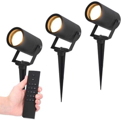 HOFTRONIC Set van 3 LED Prikspots Spikey - 4 Watt - 345lm - 2700K - zwart - IP65 Waterdicht - Incl. dimmer met afstandsbediening