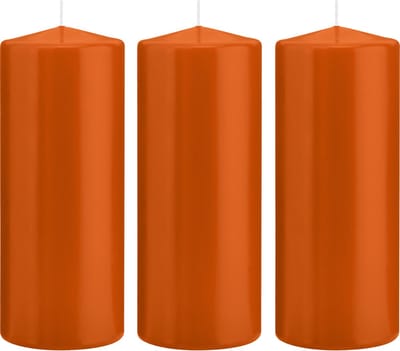 Trend Candles Cilinderkaars/stompkaars - 3x - oranje - 8 x 20 cm - 119 branduren - horeca kaarsen
