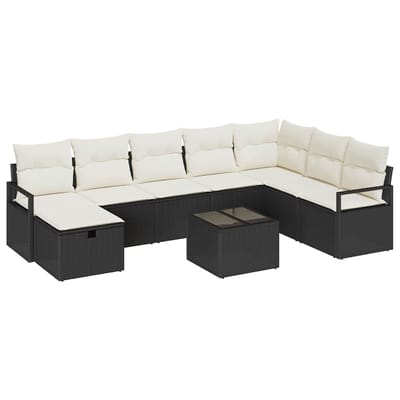 vidaXL - Bankstel - 9 - st - 8-Aantal - zitplaatsen - Zwart - en - Crème - poly - rattan