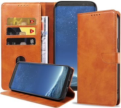 Geschikt voor Samsung Galaxy S8 Plus Telefoonhoesje Kunstleer met Magnetisch lipje en Pasjeshouder Book Case met Klepje - Bruin - Smartphonica geschikt voor Samsung Galaxy S8 Plus
