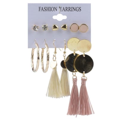 Fako Bijoux - Oorbellen Op Kaart - A Touch Of Pink - Stekers & Hangers - Goud - Set 6 Paar