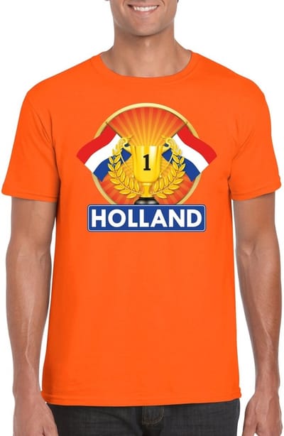 Oranje Nederland kampioen t-shirt heren - Oranje Holland supporter kleding S