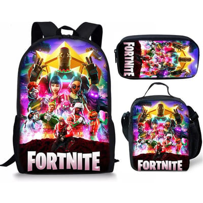 3 stuks Fortnite Activiteitenrugzak Anime Cartoon Schooltas Grote Capaciteit Student Schooltassen Etui Schattig En Charmant Lunchtas Verjaardagscadeau 3pcs black
