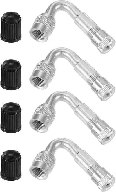Dailygoods- Ventiel Verlengstukken 45-Graden - Tubeless Ventielen - Zilverkleurig/Koper - Geschikt voor Auto/Fiets/Motorfiets - Eenvoudig te Installeren - Afmetingen 39x28x10.5mm - Bandventielen