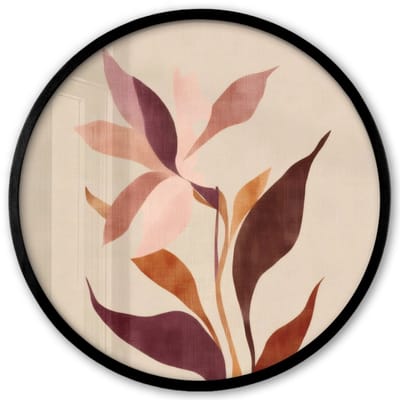 Poster in lijst Rond - Fotolijst 40x40 cm - Posters - Bloemen - Blaadjes - Minimalistisch - Roze - Ronde posterlijst zwart - Decoratie - Wanddecoratie woonkamer - Muurdecoratie slaapkamer