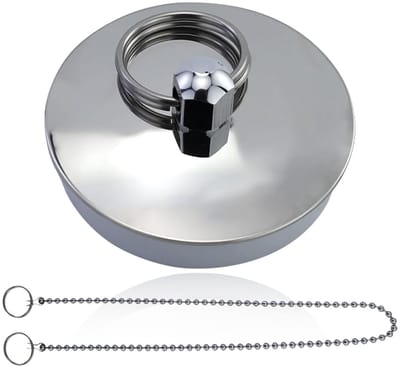 Dailygoods- Afvoerstop Roestvrij Staal - Badstop - Wastafelstop - Gootsteenstop - Afvoerplug - Inclusief Pareltketting 40 cm - Badstopper