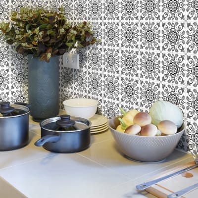 Zelfklevende tegelmuurstickers voor keuken en badkamer - 9 cementtegelstickers, Azulejos Rintalia - 9 stickers, 15x15cm