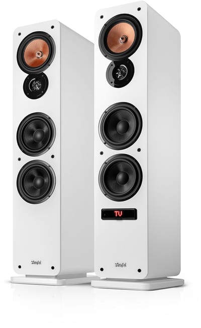 Teufel Ultima 40 ACTIVE 3 - Actieve 3-kanaals vloerstaande luidsprekers (paar) met bluetooth aptX, 260 W, basreflex, ingebouwde versterker, HDMI ARC CEC, USB-C - wit