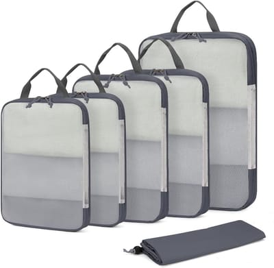 Koffer Organizer Set - Pak Tassen - Reizen Organiseren - Ruimtebesparend Compressie - 6 Delig - Grijs