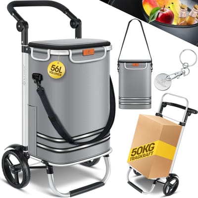 KESSER® Boodschappentrolley met koelvak - Boodschappenwagen 56 liter - Steekwagen functie draagkracht tot 50 kg Opvouwbare Boodschappenkar - Grijs