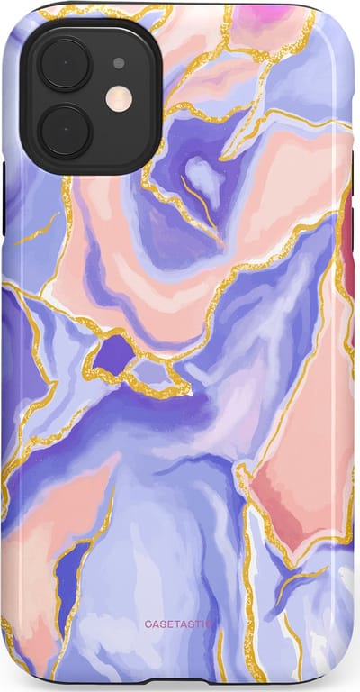 Casetastic hoesje geschikt voor Apple iPhone 11 - Dubbellaagse bescherming - Riviergloed - Fashion Case - Lavendel Lichtgrijs Zand Lichtroze