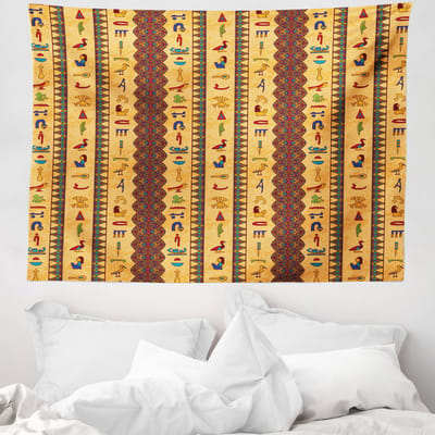 ABAKUHAUS Egyptisch wandtapijt, oude hiërogliefen, 150 x 110 cm, meerkleurig