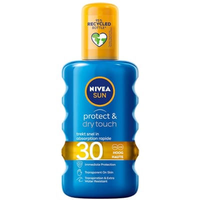 NIVEA SUN Protect & Dry Touch Transparante Zonnebrand Spray - SPF 30 - Zonnespray - Waterbestendig - Geen witte strepen - 200 ml