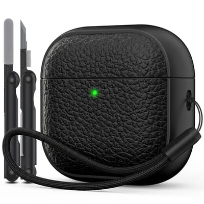 Zwart hoesje voor oordopjes unisex met textuur en draagkoord geschikt voor AirPods Pro 2 inclusief reinigingsset en TPU beschermhoes