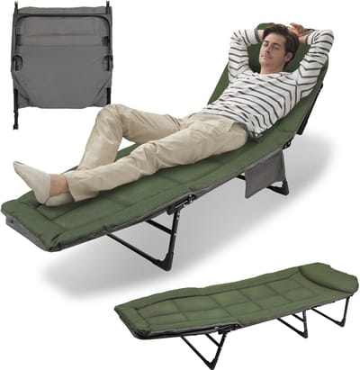 Karperstoel - Campingbed - 150KG Draagkracht - Veldbed - Opvouwbaar - Reisbed - Stalen buis - donkergroen - 195x65x32cm