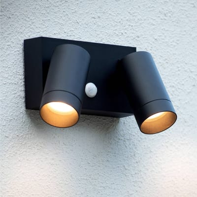 Lucide TAYLOR - Wandspot / Wandlamp Binnen/Buiten - 2xGU10 - IP54 - Bewegingssensor - Zwart
