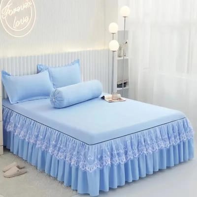 3-delige Bed Jurk Kant Set Kant Rok Bedsprei Huis Textiel Effen Bedrok Slaapkamer Dekbedden Bedspreien Lakens Stofhoes Beddengoed 1PCS 0.99X 1.9m