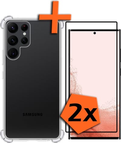 Hoes - Met Screenprotector - 2 Stuks - Geschikt voor Samsung Galaxy S22 Ultra - Sterk & Shockproof - Siliconen Case - Back Cover - Telefoon Hoes - Shock Proof - Transparant