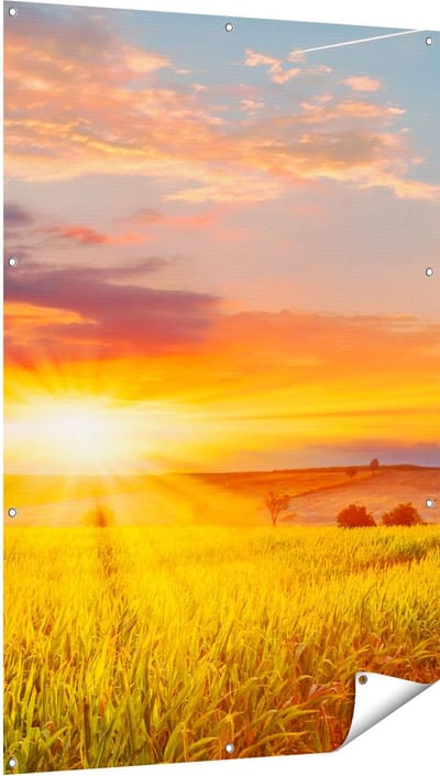 Gards Tuinposter Zonsopgang op het Ma�sveld - 100x150 cm - Tuindoek - Tuindecoratie - Wanddecoratie buiten - Tuinschilderij