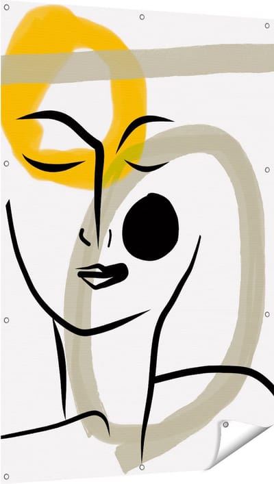 Gards Tuinposter Abstracte Kunst van een Gezicht - 100x150 cm - Tuindoek - Tuindecoratie - Wanddecoratie buiten - Tuinschilderij