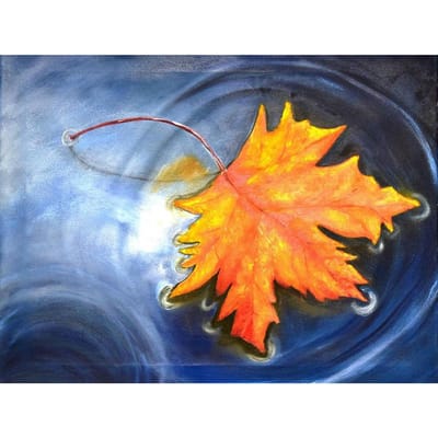 Diamant borduurwerk schilderij esdoornblad in water kruissteek volledige ronde strass woondecoratie 20X30CM orange