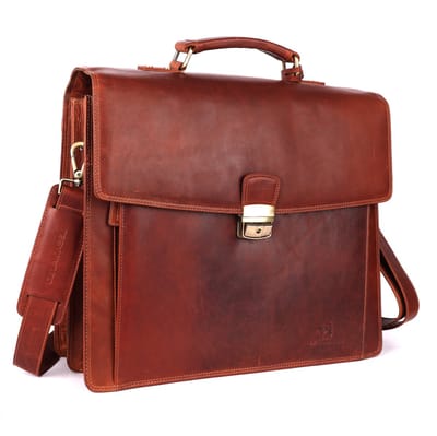 DE LAMASSU® (Axel) Leren Aktetas 17 Inch – Trolleyband – Luxe Business Laptoptas Unisex – Geschenkverpakking