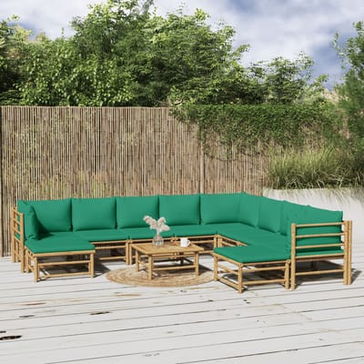 vidaXL - 11-delige - Loungeset - met - kussens - bamboe - groen