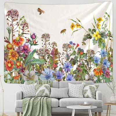 Bloem Bij Wandkleed Wandhanger Boheems Tropische Plant Hippie Boheems Slaapzaal Moderne Stijl Achtergronddoek Decor 150x130CM