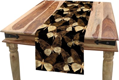 ABAKUHAUS Butterfly Table Runner, Exotische Tropische Vintage, Eetkamer Keuken Rechthoekige Decoratieve Tafelloper, 40 x 180 cm, Bruin Beige Zwart