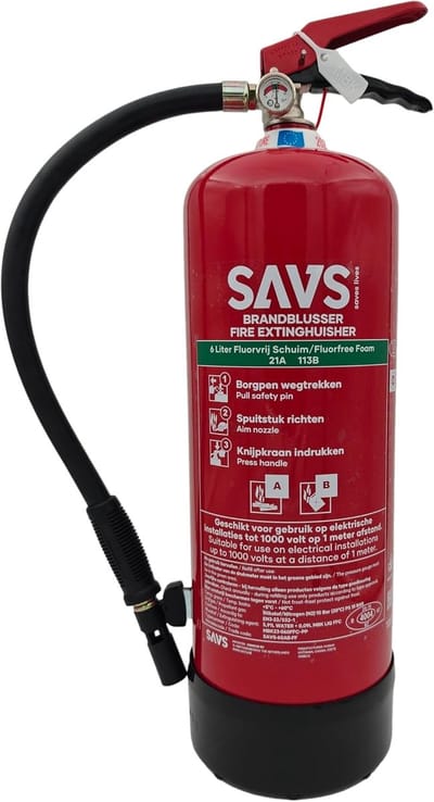 Schuimblusser 6 Liter - Brandblusser Veiligheid - Brandpreventie Thuis - Fluor en PFAS Vrij - 6L Capaciteit - Rood