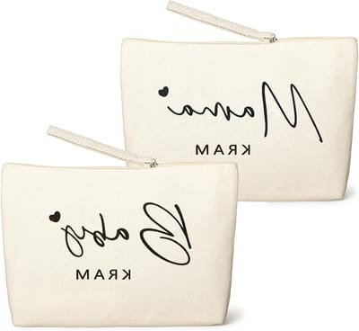 Beige canvas tassen met rits - Perfecte cadeaus voor aanstaande moeders, babyshower en kraamcadeaus