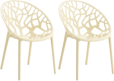 CLP Hope 2er Set stapelbare Tuinstoelen - Weerbestendig & UV-bestendig - Kunststof Stoelen met Armleuningen - Modern Design - creme