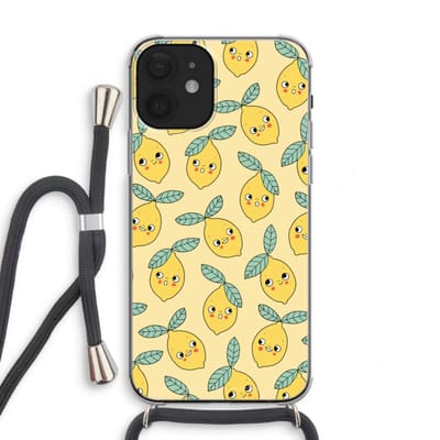 Case Company® - Hoesje met koord geschikt voor iPhone 12 mini hoesje met Koord - Citroenen - Telefoonhoesje met Zwart Koord - Bescherming aan alle Kanten en Over de Schermrand