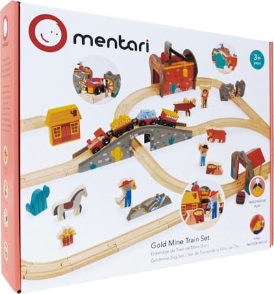 Mentari Trein Set: GOUDMIJN TREINSET 95x62x17,5cm, in hout, in doos, 3+