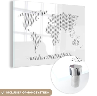 ® Glasschilderij 180x120 cm - Schilderij acrylglas - Wereldkaart - Abstract - Zwart - Wit - Kind - Jongens - Meiden - Foto op glas - Muurdecoratie woonkamer - Wanddecoratie slaapkamer - Schilderijen