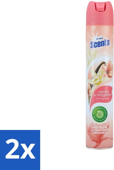 At Home - Scents - Luchtverfrisser - Vanilla & Magnolia - Verwijdert Vieze Geurtjes - 400 ml - Voordeelverpakking - 2 stuks