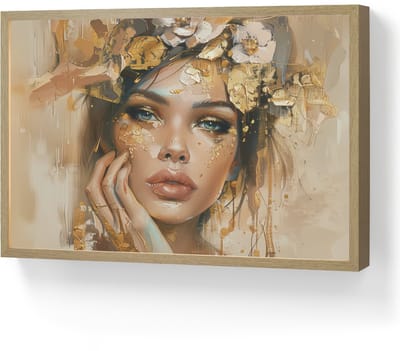 Wandlamp 60x40 cm - Oplaadbaar - Vrouw - Bloemen - Goud - Portret - Wandlampen binnen woonkamer - Slaapkamer lamp - Decoratieve nachtlamp - Vloerlamp draadloos