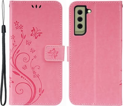 Coverup Hoesje - Geschikt voor Samsung Galaxy S21 FE Hoesje - Coverup Bloemen & Vlinders Book Case - Roze