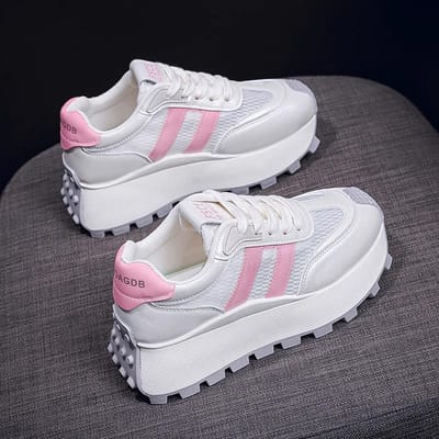 Schoenen met dikke zolen voor dames in lente en zomer, nieuwe ademende mesh hoogteverhogende dad shoes, sportschoenen en vrijetijdsschoenen 40 roze
