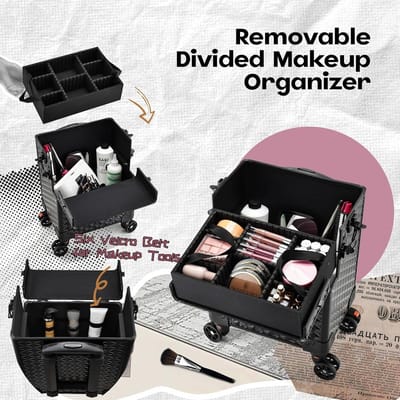 Professionele Extra Grote Make-up Trolley op Wielen - 5-in-1 Cosmetische Reisorganizer Zwart
