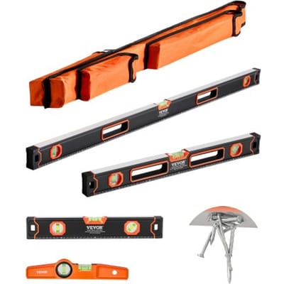 VEVOR 4-delige torpedo-waterpasset, 120/60/40/25 cm, alle magnetische waterpassen, liniaal voor 45/90/180 graden, magnetische waterpas in doos van aluminiumlegering